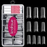 krofaue 100PCS Clear False Nails Tips and Nail Gule Kit, Half Cover Lady French Style Acrylic Artificial Tips 3Pcs Nail Glue for Nail Extension kit Nail Tips Art Salons and Home DIY