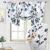 H.VERSAILTEX Tie Up Curtain Double Sided Cattleya Floral Printed Window Valance Balloon Roman Curtain, Rod Pocket 1-Pack, Reversible in Blue/Teal, W 42 x L 36