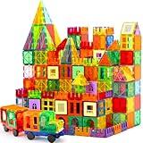 OugerToy Magnetic Tiles,104PCS Magnetic Building Tiles for Kids, Educational Magnetic Stacking Blocks, Magnets Construction Toys, Christmas Toy Gift for Toddlers,Kids Boys and Girls 3 4 5 6 7 8 9+Year