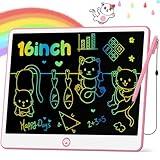Hockvill LCD Writing Tablet for Kids 16 Inch, Toys for Girls Boys Drawing Pad for 3 4 5 6 7 Year Old Kids Toys, Easter Basket Stuffer for Kids, Toddler Doodle Board Travel Essentials - Pink