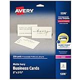 Avery Printable Business Cards with Sure Feed Technology, 2" x 3.5", Ivory, 250 Blank Cards for Laser Printers (05376)