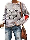 KIRJAUDU Women Volleyball is My Favorite Season Letter Sweatshirts Cute Heart Printed Pullover Tops S Grey-3