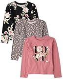 The Children's Place Girls' Long Sleeve Knit Fashion Shirt, Love/Floral/Gray 3-Pack