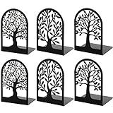 HappyHapi Book Ends, Metal Bookends for Shelves Decorative, Tree Stopper for Heavy Books, Black Ends to Hold Books for Home Office, 6.5 X 4.7 X 3.5 Inch(3 Pairs/6 Pcs, Large)