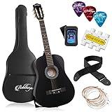 Ashthorpe 38-inch Beginner Acoustic Guitar Package (Black), Basic Starter Kit w/Gig Bag, Strings, Strap, Tuner, Pitch Pipe, Picks