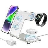 Wireless Charger, Aluminum Alloy 3 in 1 Wireless Charging Station for Apple iPhone/iWatch/Airpods,iPhone15 14,13,12,11 (Pro, ProMax)/XS/XR/XS/X/8(Plus),iWatch8/7/6/SE/5/4/3/2,AirPods 3/2/pro