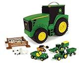 John Deere Value Set and Carrying Case - Portable Tractor-Shaped Carrying Case with 10 Compartments - Farm Toys - 18 Count - 3 Years and Up,Black/ Green/ Yellow