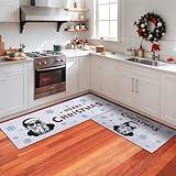 JSVSLTD Christmas Kitchen Rugs, Set of 2 Kitchen Floor Mat Christmas Decorations for Home, Non-Slip Anti Fatigue Kitchen Mats (17"x47"+17"x29", Santa Claus)