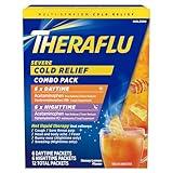 Theraflu Combo Daytime and Nighttime Severe Cold Relief Powder, Honey Lemon Flavor, 12 Count, 6 Daytime + 6 Nighttime