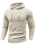 Zaitun Mens Hooded Sweatshirt Long Sleeve Solid Knitted Hoodie Pullover Sweater Khaki