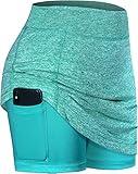 BLEVONH Womens Summer Tennis Skirts with Shorts Underneath, Pickleball, Athletic, Workout and Golf Skorts with Pockets Turquoise XX-Large