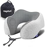 napfun Neck Pillow for Traveling, Upgraded Travel Neck Pillow for Airplane 100% Pure Memory Foam Travel Pillow for Flight Headrest Sleep, Portable Plane Accessories, Light Grey