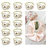 KESOTE Set of 12 Pearl Napkin Rings, Gold Napkin Ring Holders for Formal or Casual Dinning Table Decor