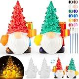 Paint Your Own Christmas Tree, DIY Lighted Up Ready to Paint Gnome Statues Night Light Tabletop Christmas Tree Art and Crafts Kit Gifts for Teens Girls Boys Kids Ages 3+