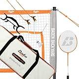 Baden Champions Portable Badminton Set | Regulation Net, 4 Racquets, 3 Shuttlecocks, Boundary & Carry Bag | Ideal for Backyard Fun | Orange/Gray