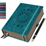 HwxBen Journal Notebook for Women/Men, Daily for Classic Lined Writing,360 Pages Leather Hardcover with Vintage Sun & Moon Design, SeaGreen, A5 (14.5 x 21 cm)