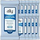 Ally Bathing Cloths – 12 Pack of Fragrance Free Body Wipes for Adults - No Rinse, Ultra-Thick, Disposable Sponge-Bath Wipes – Microwaveable Cleansing Wipes, 96 Count (12 Pk of 8 Wet Wipes)