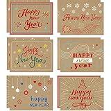 Fancy Land 24PCS Happy New Year Cards with Envelopes Kraft Holiday Greeting Cards Blank Inside 2025 NYE Happy New Year