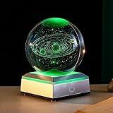 ERWEI 3D Solar System Crystal Ball with Laser Engraved Planets and LED Light Base - Science Astronomy Educational Space Gift for Kids