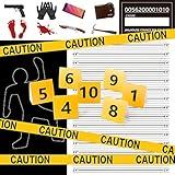 Ticiaga 50pcs Crime Scene Decors Kits, Body Silhouette Crime Scene Tape Evidence Markers and Bloody Sticker and Photo-Booth Props with Height Chart Backdrop Poster, Home for Crime Scene Party Decors