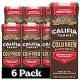 Califia Farms - Pure Black Medium Roast Cold Brew Coffee, 32 Oz (Pack of 6), 100% Arabica, Shelf Stable, Plant Based, Vegan, Gluten Free, Non GMO, Sugar Free, Iced Coffee