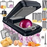 SpaceHacks 12-in-1 Vegetable Chopper, Kitchen Gadgets with 7 Blades, Veggie, Food, Onion Chopper, Cucumber Slicer, Versatile Mandoline, Includes Egg Separator & Finger Guard, Gray