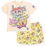 SpongeBob SquarePants Little Girls T-Shirt and French Terry Shorts Outfit Set Graffiti Beige/Yellow 5