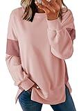 Dokotoo Oversized Sweatshirts for Women Long Sleeve Cute Crewneck Sweatshirts Fall 2025 Fashion Clothes Loose Color Block Pullover Tops Pink Medium