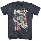 American Classics Jimi Hendrix 1960's Psychedelic Musical Icon USA Flag Distressed T-Shirt - Navy Heather, Large