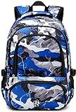BLUEFAIRY Kids Backpack for Boys Elementary Book Bags Primary Middle School Bookbags for Childs Water Resistant Back to School Gifts Son Mochila Escolares para Niños Aged 8-10 17 Inch Camo Blue