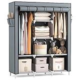 VTRIN Portable Closet Wardrobe for Hanging Clothes with 2 Hanging Rods and 8 Storage Organizer Shelves,Sturdy Large Wardrobe Closet for Bedroom Free Standing Clothes Rack with Cover,Grey