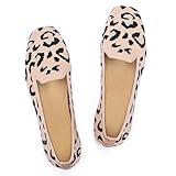 Frank Mully Women's Loafer Flats Square Toe Flat Shoes Comfortable Office Work Shoes, Cute Penny Loafer Slip On Walking Driving Shoes Leopard Yellow, 10