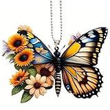 Kurilai Butterfly Rearview Mirror Accessories, Sunflower Car Pendant for Home Decoration Keepsake Christmas Valentine's Day Gifts for Men Women (Black)