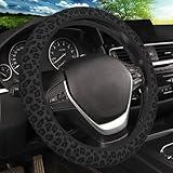 Black Leopard Print Cheetah Elastic Steering Wheel Cover, Non-Slip Breathable Neoprene Steering Wheel Covers, Women Leopard Car Accessories, Universal 15 Inch Fit Auto, Suvs, Truck