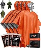 PREPARED4X Emergency Poncho with Mylar Blanket Liner – Heavy Duty, Waterproof, Wind-Resistant Green Rain Poncho for Outdoors, Camping, and Car Emergency Kits - Thermal Poncho - 4 Pack (Orange)