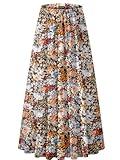 NASHALYLY Women's Chiffon Elastic High Waist Pleated A-Line Flared Maxi Skirts(Coffee Floral,2XL)