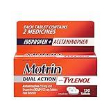 Motrin Dual Action with Tylenol, Fast-Acting Dual Action Pain Reliever with Ibuprofen & Acetaminophen for Minor Aches & Pains, Ibuprofen (NSAID) 125 mg & Acetaminophen 250 mg, 120 ct