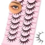 Ahrikiss Lashes Manga Lashes Natural Look Anime False Eyelashes 8 Pairs Faux Mink Lashes Wispy Fake Eyelashes Cosplay Spiky Fake Lashes 10-14mm Soft Strip Lashes (Comic)