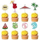 Gyufise 32Pcs Summer Beach Hawaii Cupcake Toppers Sun Umbrella Ball Diving Coconut Watermelon Water Gun Slippers Cupcake Picks Baby Shower Hawaii Pool Theme Birthday Party Cake Decorations