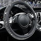CAR PASS Bling Diamond Leather Steering Wheel Cover, With Sparkly Crystal Glitter Rhinestones Universal Fit 14"1/2-15" Car Wheel Protector for Women Girl Fit Suvs,Vans,Sedans,Car,Trucks, Black Diamond