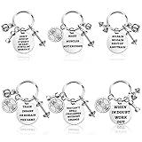 Yinkin 6 Pieces Fitness Gym Charm Keychains Stainless Steel Fitness Gifts with Quotes Dumbbell Personal Trainer Gifts Workout Gifts for Women Gym Keychain for Fitness Enthusiast