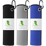 VIVIDLY 3 Pack Golf Towels, Microfiber Waffle Pattern Golf Towel-Contains Golf Towels in Three Colors of Black, Blue and Gray, Suitable for Men's Golf Gifts