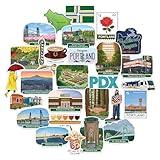 Navy Peony Hipster Portland Travel Stickers (28pcs) - City of Roses, Oregon, America City-Themed Vacation Stickers for Scrapbooking, Journals