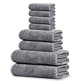 Tens Towels 8 Piece Towels Set, 2 Extra Large Bath Towels, 2 Hand Towels, 4 Washcloths, 100% Cotton, Lighter Weight, Quicker to Dry, Super Absorbent, Perfect Bathroom Towels Set (Dark Grey)