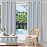 StangH Outdoor White Curtains Waterproof - Thermal Insulated Blackout Patio Outdoor Curtains with Grommet Top for Garden Lawn Balcony, Greyish White, W52 x L95, 1 Panel