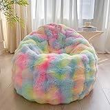 LIFEREVO Kids Fluffy Faux Rabbit Fur Bean Bag Cover (No Filler), Soft Fuzzy Stuffed Animal Storage Bubble Waffle Bean Bag for Plush Toys, Comfy Shaggy Furry Beanbag Cover Kids Girls Adults, Rainbow