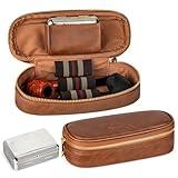 Tesonway Pipe Pouch, PU Leather Pipe Case/Pipe Bag for 2 Pipes and Pipe Cleaners, Screens, Tamper and Other Smoking Pipe Accessories, Pipe and Accessories Not Included (Brown)