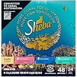 Sheba Perfect Portions Cuts in Gravy Wet Cat Food Trays (24 Count, 48 Servings), Salmon, Trout, and Sustainable Tuna Entrée Variety Pack, Easy Peel Twin-Pack Trays