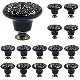 Piutouyar Black Ceramic knobs, Kitchen Cabinet Knobs, Retro Dresser Knobs, Drawer Knobs, Furniture Knobs and Pulls for Drawer, Dressers, Cupboard, Closet, 34mm / 1.3Inch Diameter(15Pcs)