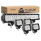 Nilight - ZH003 20Inch 126W Spot Flood Combo Led Light Bar 4PCS 4Inch 18W Spot LED Pods Fog Lights for Jeep Wrangler Boat Truck Tractor Trailer Off-Road, 2 Years Warranty